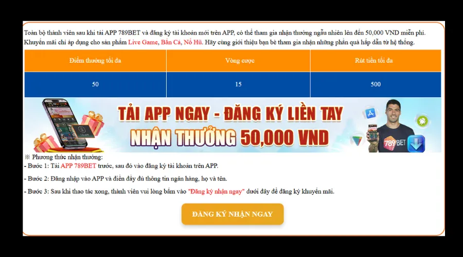 Chương trình 789bet tặng thưởng 50k dành cho hội viên mới